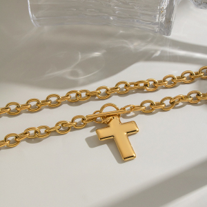 Colliers Pendentifs Pour Femmes En Acier Inoxydable, Couleur Or, En Forme De Croix h5 Image3
