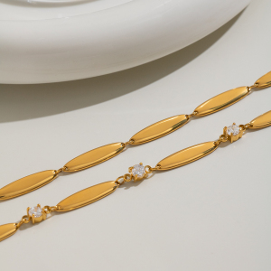 Bracelet Chaîne Pour Femme En Acier Inoxydable Étanche, Forme Elliptique, Couleur Or, Orné De Strass h5 Image3