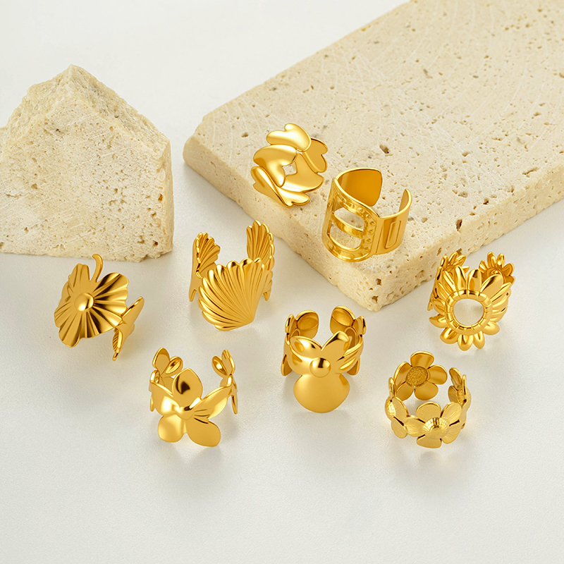Boucles D'Oreilles Manchette Pour Femmes, En Acier Inoxydable, Couleur Or, Motif Fleur Et Cœur, Étanches, Série Simple Image5
