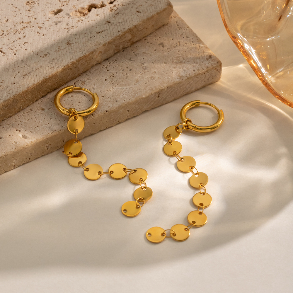 Boucles D'Oreilles Pendantes Pour Femmes, En Acier Inoxydable Imperméable, Couleur Or, Avec Pompon Image4