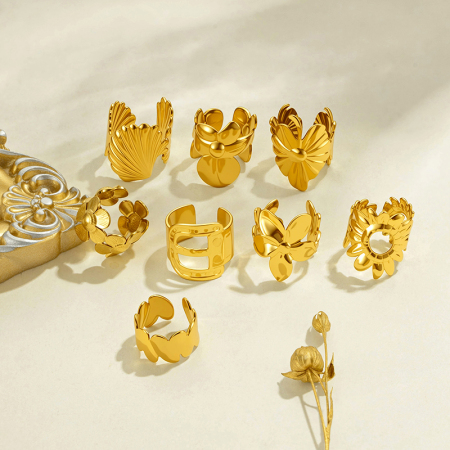 Boucles d'oreilles manchette pour femmes, en acier inoxydable, couleur or, motif fleur et cœur, étanches, série Simple 2