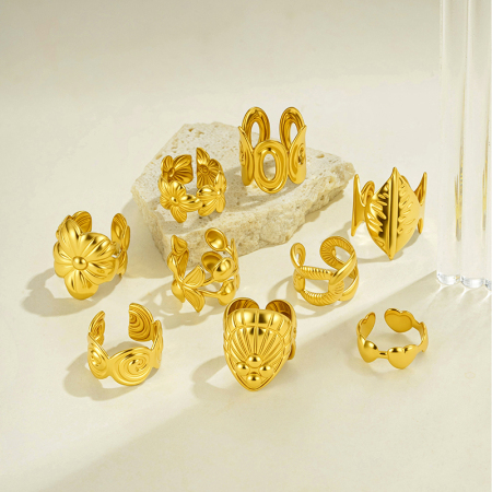 Boucles d'oreilles manchette pour femmes, en acier inoxydable, couleur or, motif floral simple 2