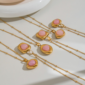 Colliers Pendentifs Pour Femmes En Acier Inoxydable De Forme Géométrique, Étanches, Couleur Or Et Pierre Naturelle h5 Image3