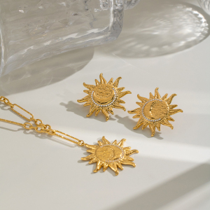 Ensembles De Colliers Pour Femmes En Acier Inoxydable, Forme Soleil, Couleur Or, Étanches h5 Image2