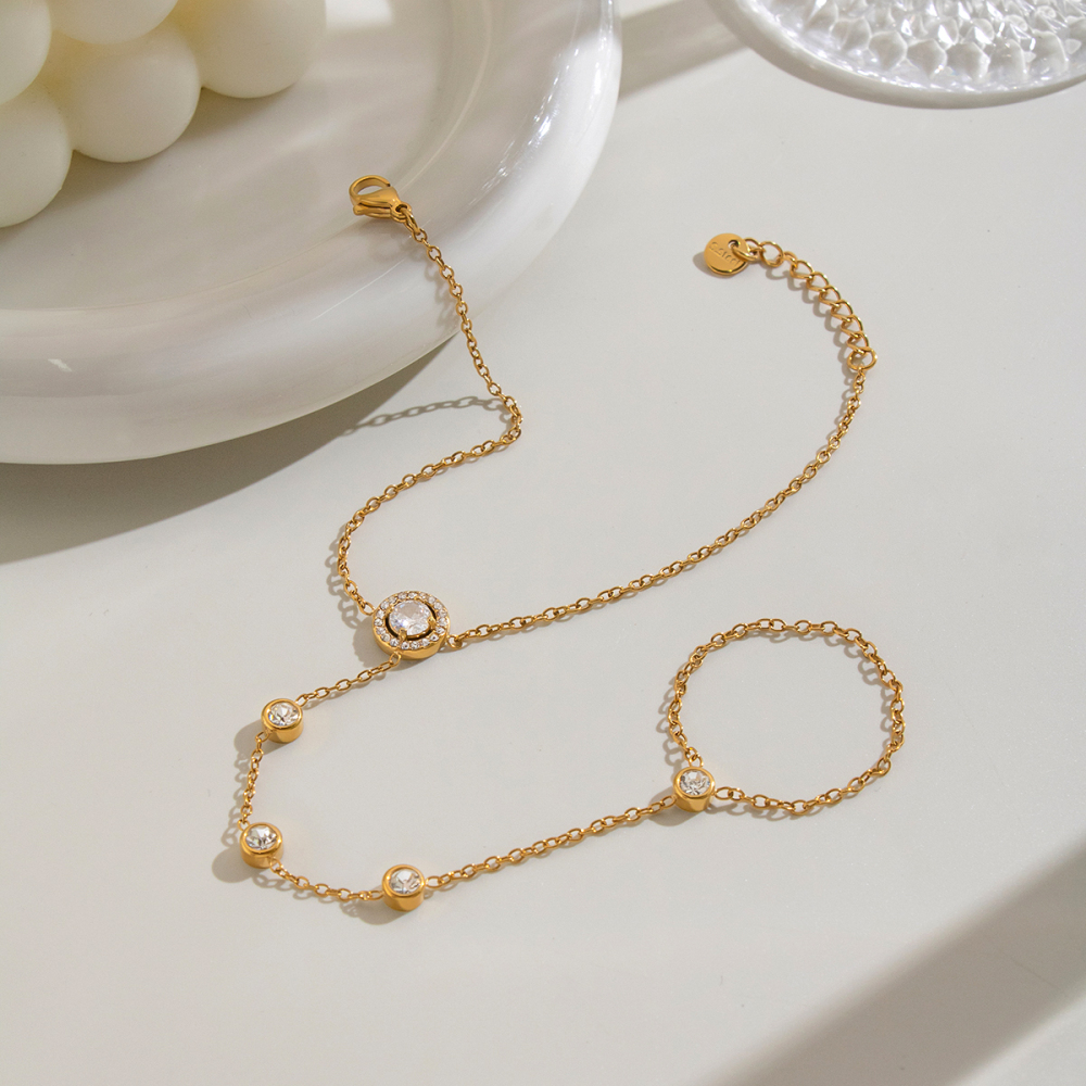 Chaîne De Main Pour Femme En Acier Inoxydable Étanche Couleur Or Avec Zircon Image5