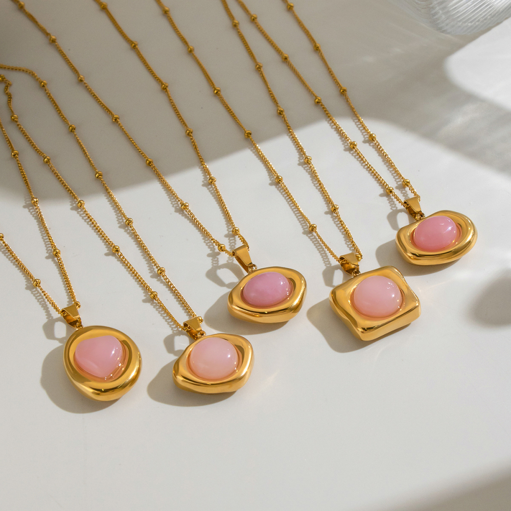 Colliers Pendentifs Pour Femmes En Acier Inoxydable De Forme Géométrique, Étanches, Couleur Or Et Pierre Naturelle Image2