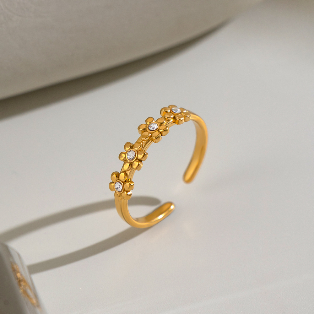 Bagues Pour Femmes En Acier Inoxydable Doré, Étanches, En Forme De Fleur Et Ornées De Strass Image5