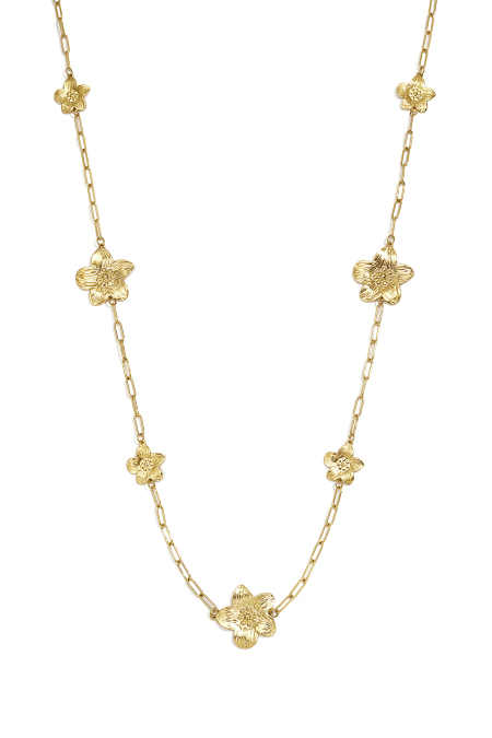 Colliers longs en acier inoxydable, motif floral, collection décontractée et simple pour femmes