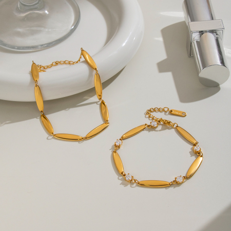 Bracelet chaîne pour femme en acier inoxydable étanche, forme elliptique, couleur or, orné de strass 2