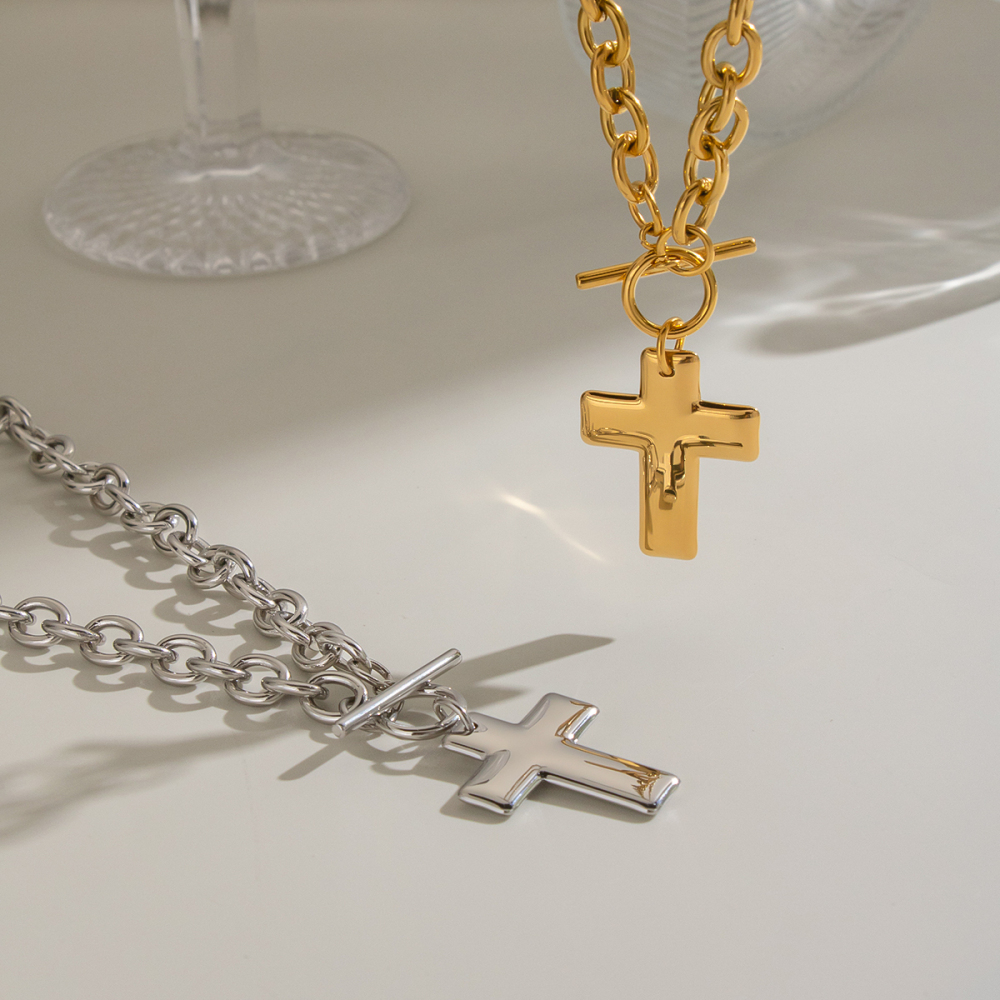 Colliers Pendentifs Pour Femmes En Acier Inoxydable, Couleur Or, En Forme De Croix Image5
