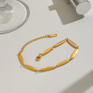 Bracelet Chaîne Pour Femme En Acier Inoxydable Étanche, Forme Elliptique, Couleur Or, Orné De Strass h5 Image5