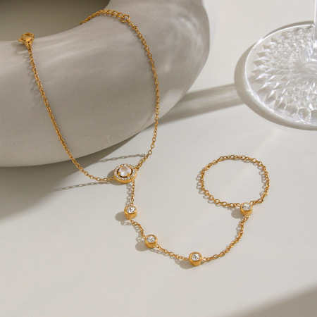 Chaîne de main pour femme en acier inoxydable étanche couleur or avec zircon