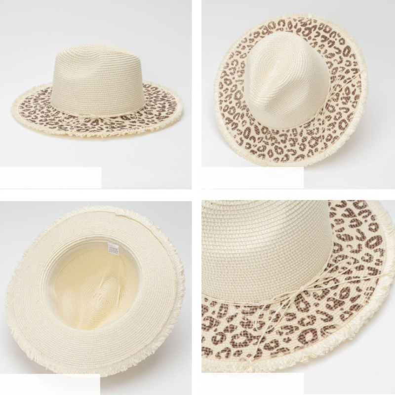 Chapeaux De Paille En Raphia Imprimé Léopard Avec Nœud Papillon, Collection Simple h5Image5