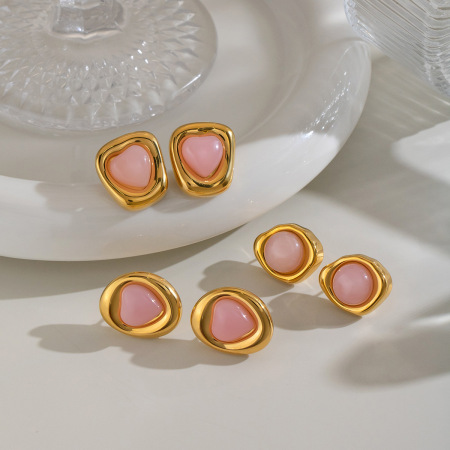 Boucles d'oreilles puces pour femmes, forme géométrique, acier inoxydable, pierre naturelle, étanches, couleur or