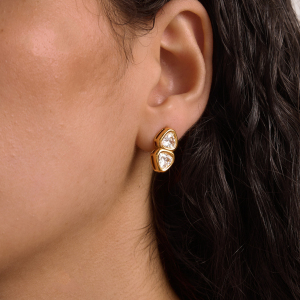 Boucles D'Oreilles Puces Pour Femmes, Forme Géométrique, En Acier Inoxydable, Étanches, Couleur Or, Avec Zircon. h5 Image5