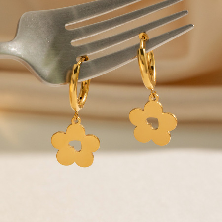 Boucles d'oreilles pendantes pour femme, en acier inoxydable, couleur or, en forme de fleur et étanches.