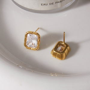Boucles D'Oreilles Puces Rectangulaires En Acier Inoxydable Étanche, Couleur Or, Avec Zircon Pour Femme h5 Image5