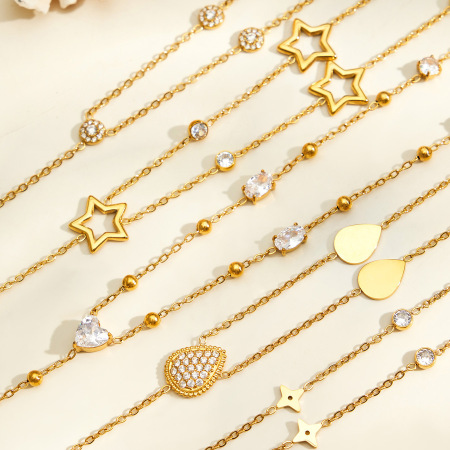Colliers à maillons Simple Series Daily Heart Star Chain en acier inoxydable étanche couleur or pour femmes