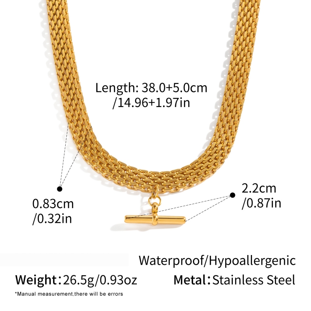Collier Pendentif Femme En Acier Inoxydable Étanche Couleur Or, En Forme De T