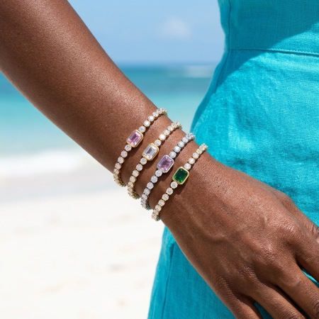Bracelet chaîne élégant patchwork rectangulaire en acier inoxydable imperméable couleur or avec zircon pour femme, collection Luxueuse 2