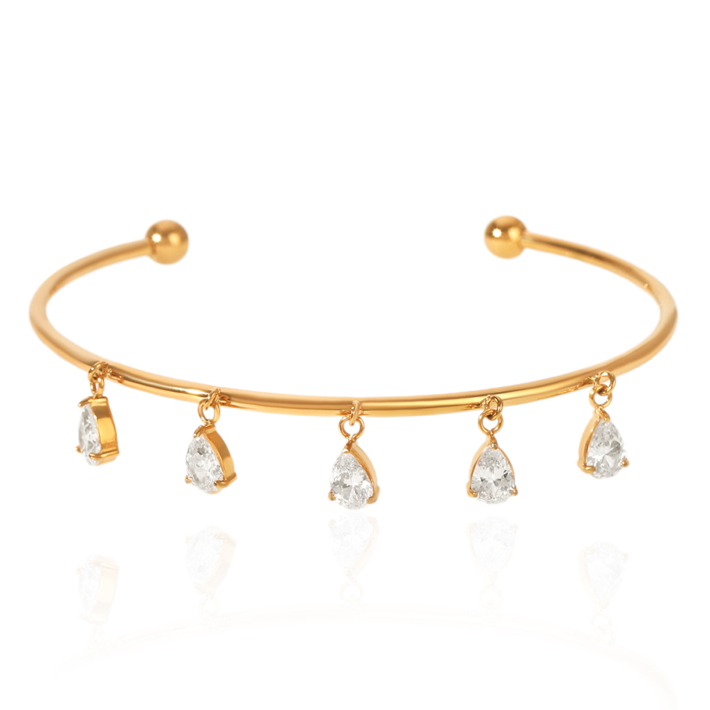 Bracelet Manchette Pour Femme En Acier Inoxydable Étanche, Couleur Or, Avec Zircon.