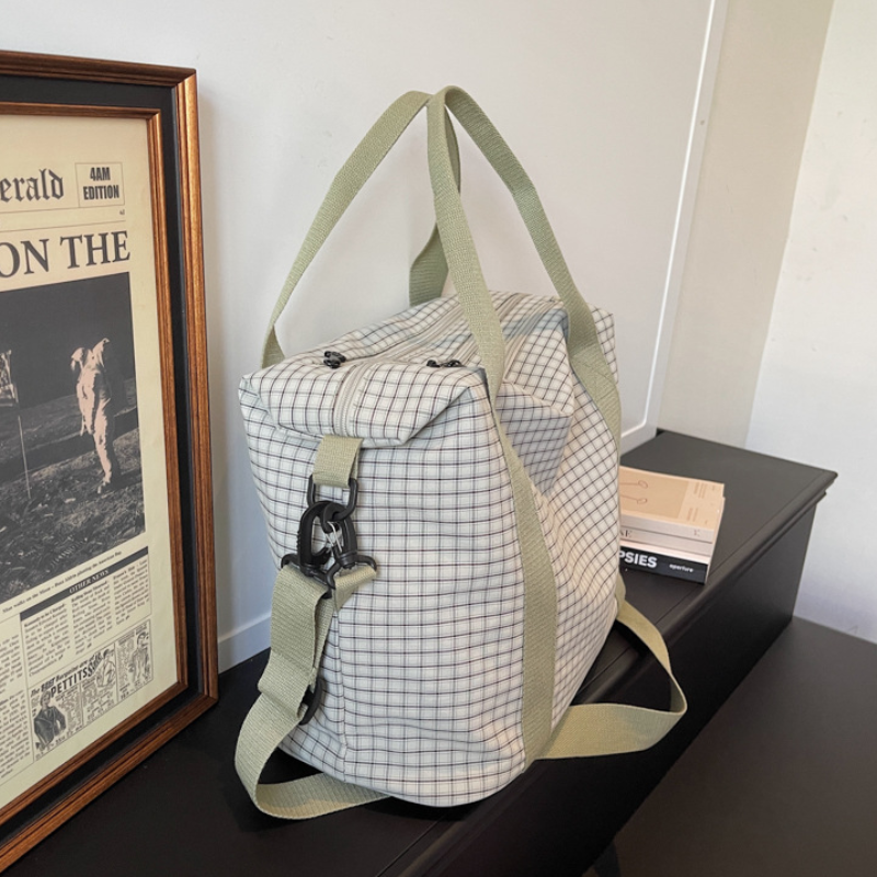 Sacs De Sport Et De Voyage Carrés Pour Femmes, Style Décontracté, Sans Couleur Unie, En Tissu À Carreaux h5Image4