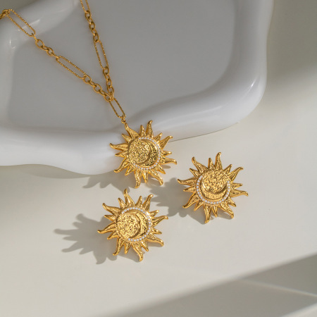 Ensembles de colliers pour femmes en acier inoxydable, forme soleil, couleur or, étanches