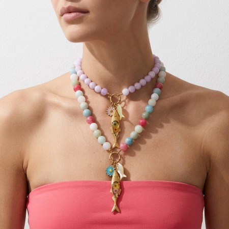 Colliers de perles pour femmes, collection romantique, motif poisson et pierres naturelles, couleur or