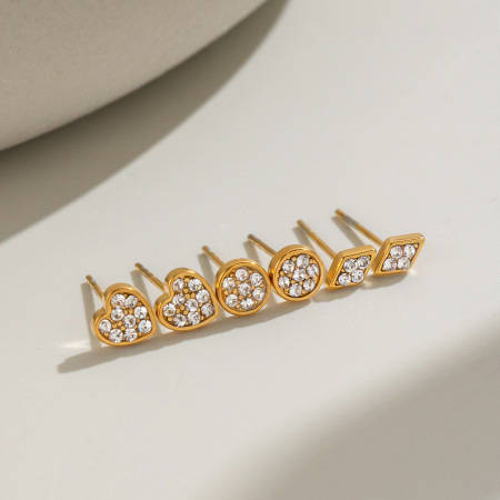 Boucles d'oreilles pour femmes en acier inoxydable en forme de cœur, étanches, couleur or, serties de strass