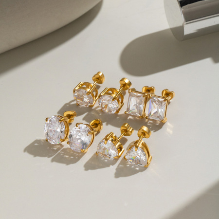 Boucles d'oreilles puces pour femmes en acier inoxydable étanche, couleur or, avec zircon.