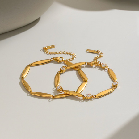 Bracelet chaîne pour femme en acier inoxydable étanche, forme elliptique, couleur or, orné de strass