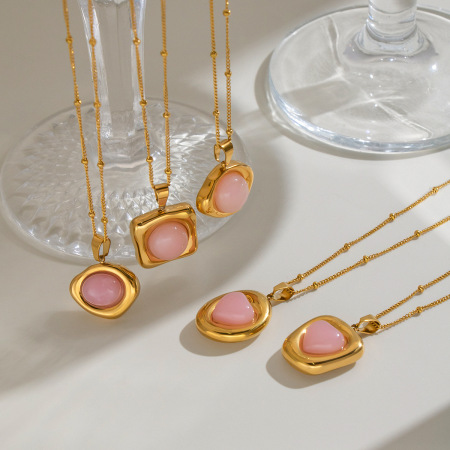 Colliers pendentifs pour femmes en acier inoxydable de forme géométrique, étanches, couleur or et pierre naturelle