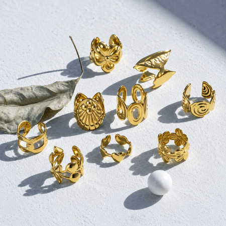 Boucles d'oreilles manchette pour femmes, en acier inoxydable, couleur or, motif floral simple