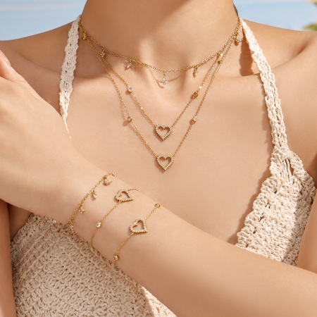 Colliers pendentifs pour femmes, collection Simple, élégants, en forme de cœur et d'étoile, en acier inoxydable étanche, couleur or