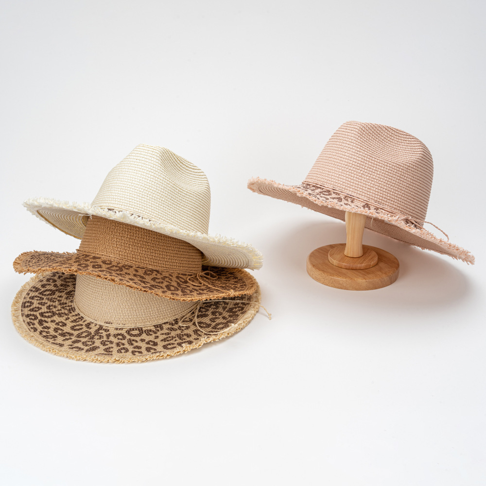 Chapeaux De Paille En Raphia Imprimé Léopard Avec Nœud Papillon, Collection Simple h5Image4