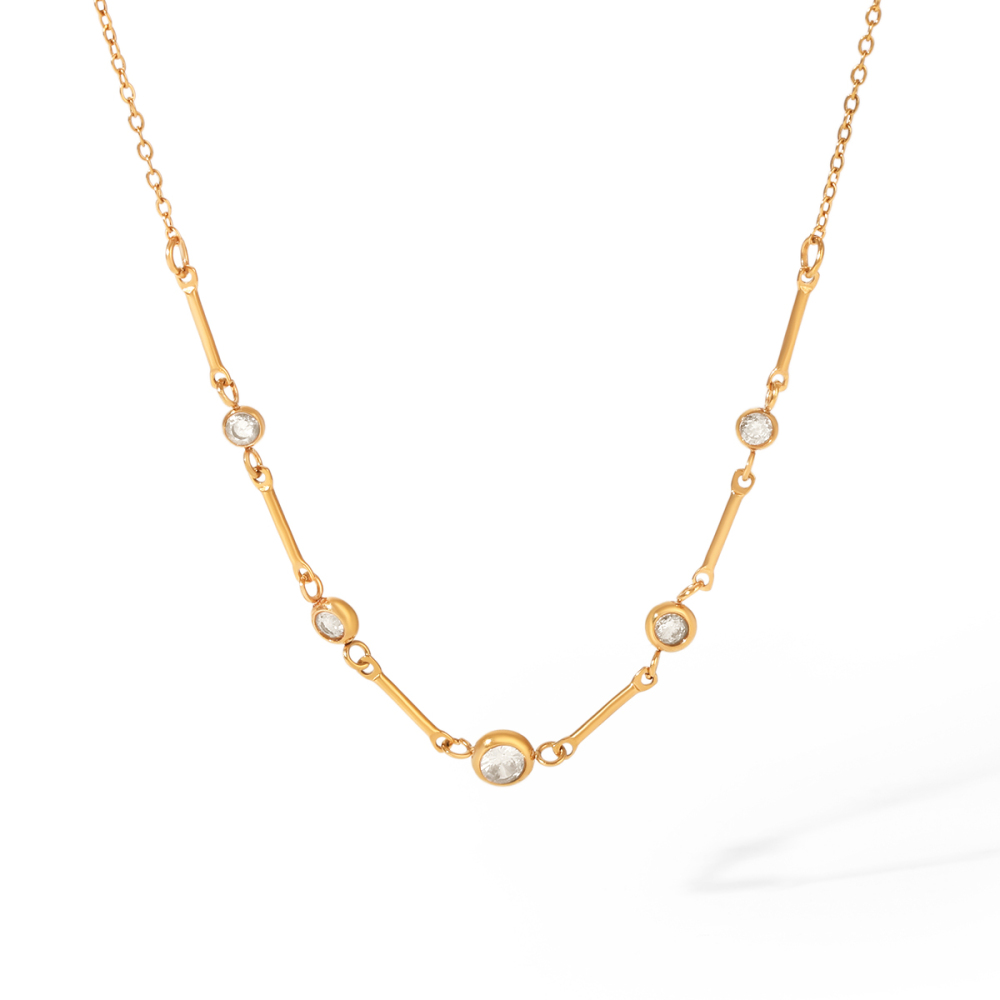 Colliers À Maillons Pour Femmes En Acier Inoxydable Étanche, Couleur Or, Avec Zircon 