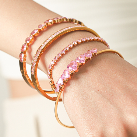 Bracelet jonc pour femme en acier inoxydable doré, étanche, en forme de cœur et d'ellipse, orné de zircon, collection Luxe Daily