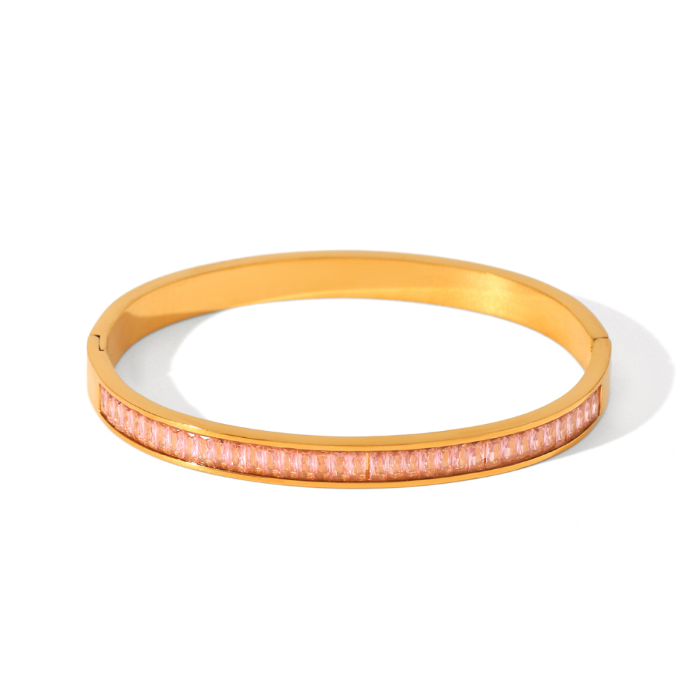 Bracelet Jonc Pour Femme En Acier Inoxydable Doré, Étanche, En Forme De Cœur Et D'Ellipse, Orné De Zircon, Collection Luxe Daily 