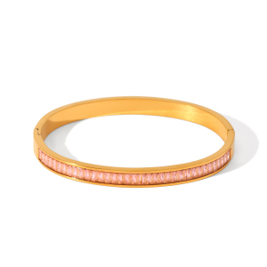 Bracelet Jonc Pour Femme En Acier Inoxydable Doré, Étanche, En Forme De Cœur Et D'Ellipse, Orné De Zircon, Collection Luxe Daily h5 