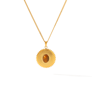 Colliers Pour Femmes Avec Pendentif En Forme De Croix Et D'Ellipse, En Acier Inoxydable, Couleur Or, Pierre Naturelle Et Zircon. h5 