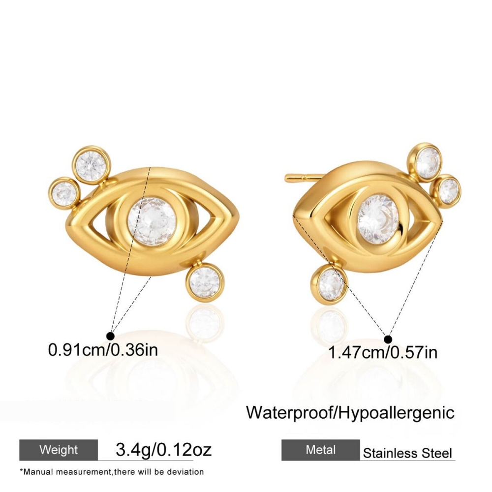 Ensembles De Colliers Pour Femmes Simple Series Casual Devil'S Eye En Acier Inoxydable Étanche Couleur Or Et Zircon 