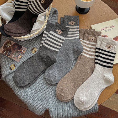 Chaussettes mi-mollet à rayures basiques et motifs animaux