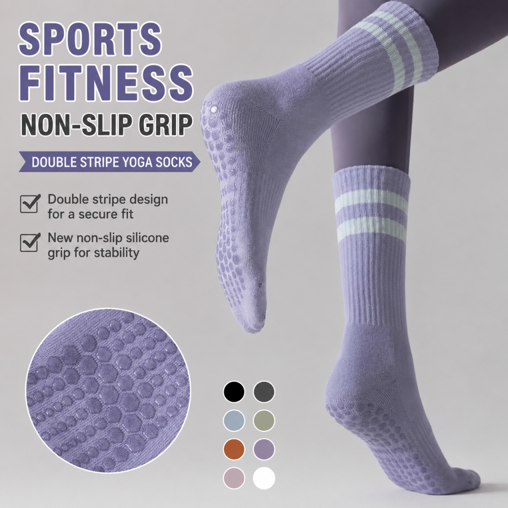 Chaussettes De Yoga Mi-Mollet À Rayures Sportives Et Rebond Léger h5Image3