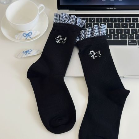 Chaussettes mi-mollet à carreaux animaux basiques