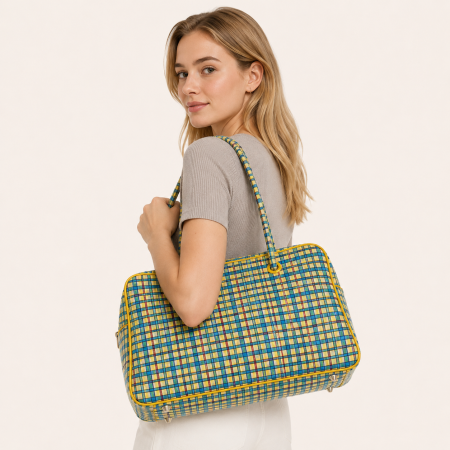 Sacs de sport et de voyage carrés pour femmes, style décontracté, imprimé à carreaux multicolores, en polyester. 2