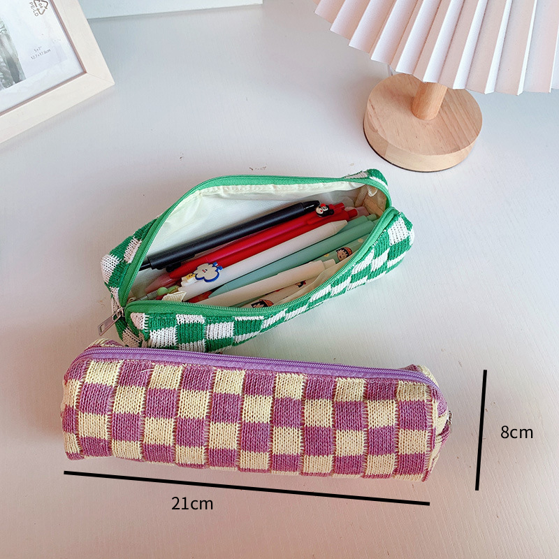 Pochettes À Stylos Décontractées En Imitation Fourrure À Carreaux De Couleurs Assorties, Collection Simple Image6