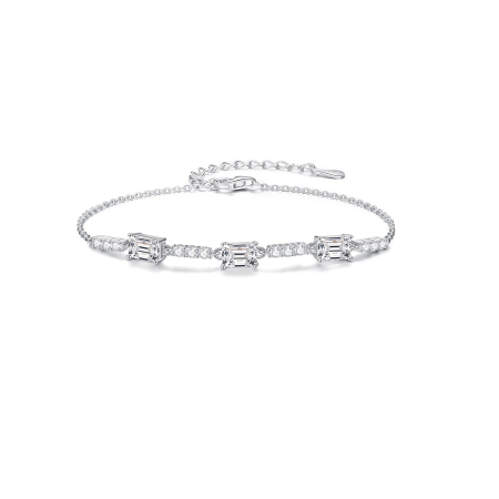 Bracelet en argent sterling 925 plaqué rhodium, style patchwork classique, pour femme, avec moissanite.