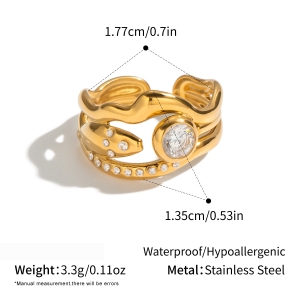 Bagues Pour Femmes Simple Series Daily, Forme Irrégulière, En Acier Inoxydable, Couleur Or, Étanches, Avec Zircon. h5 