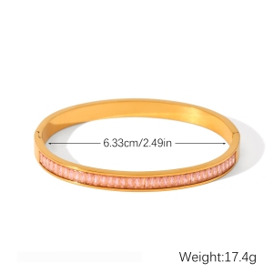 Bracelet Jonc Pour Femme En Acier Inoxydable Doré, Étanche, En Forme De Cœur Et D'Ellipse, Orné De Zircon, Collection Luxe Daily h5 Image2