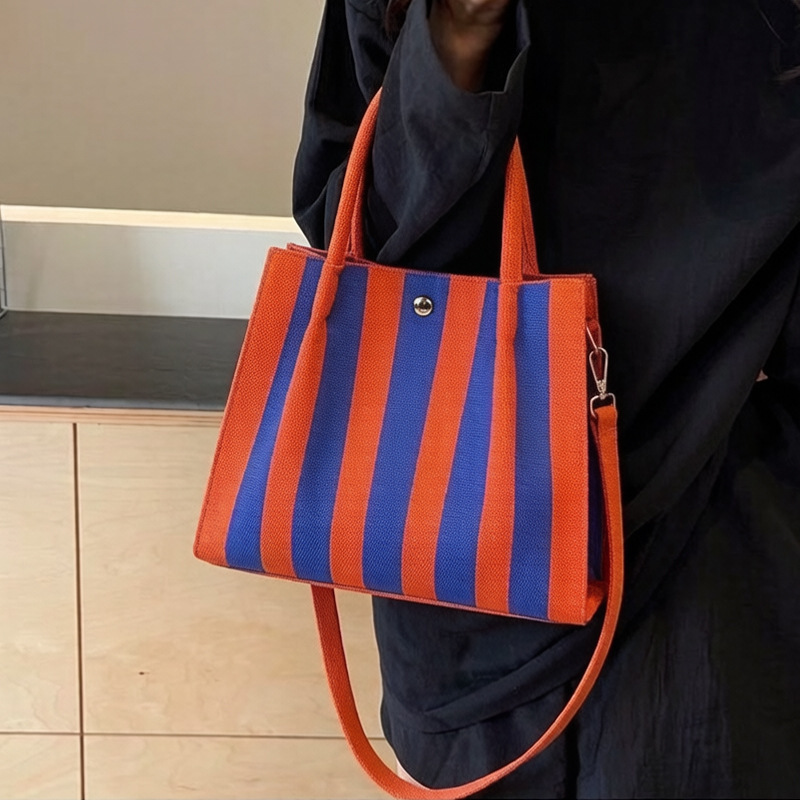 Sacs À Main Carrés Pour Femmes, Style Décontracté, Rayures Tissées, Couleurs Mélangées, En Polyester Tissé Image5
